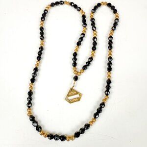 Women Of CCPOA Black Glass & Gold Tone Beads Necklace
